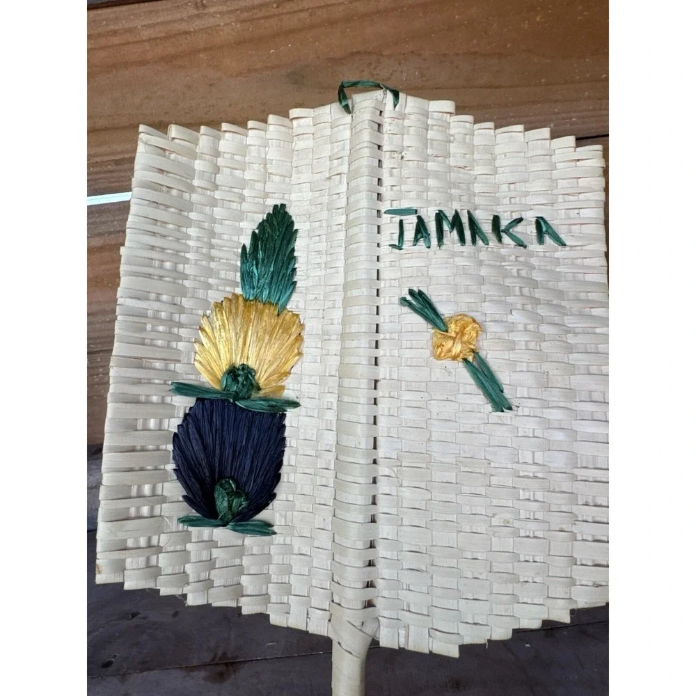Old‎ Time Jamaican Hand Fan Souvenir Hand-made Straw Jamaican Decor